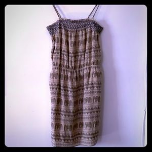 Beige and blue patterned spaghetti string dress